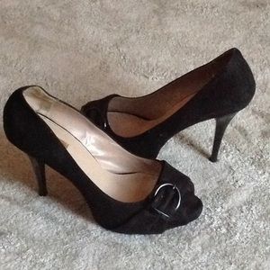 Zara Black Suede Peep Toe Platform Pumps